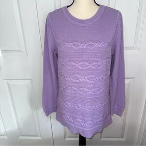 Talbots Lilac purple Cable Knit long sleeve crew neck cotton like new Sweater XL